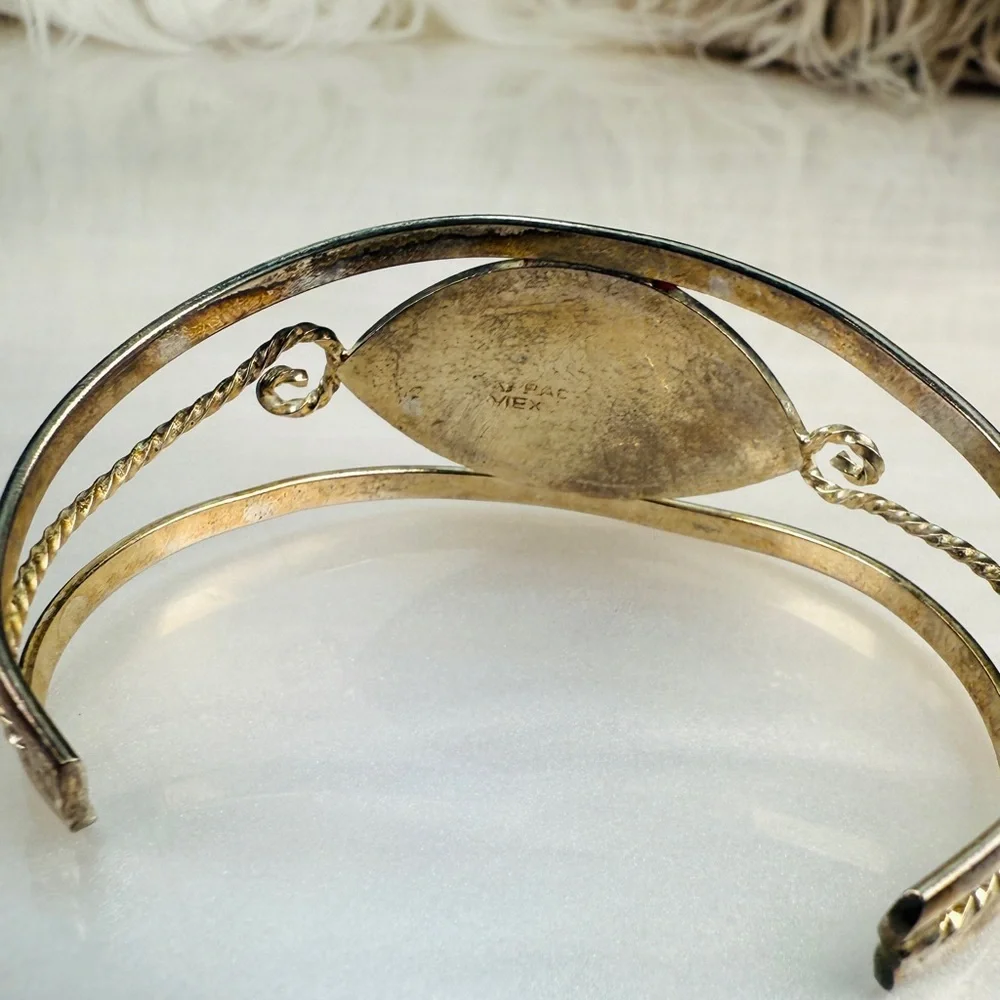Beautiful silver signed Alpaca Mexico costume cuff, vintage bracelet